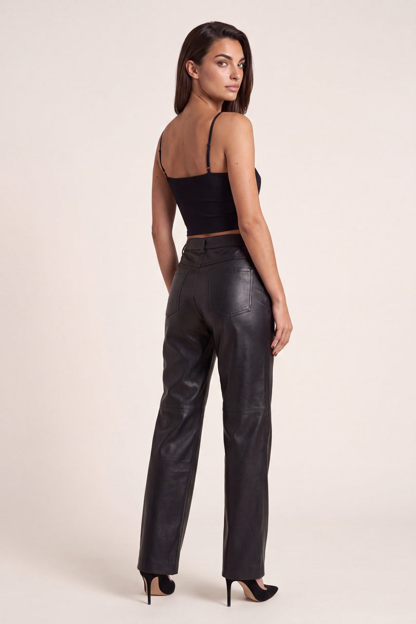 Nappa Lambskin Pleated Pants - Black - back view