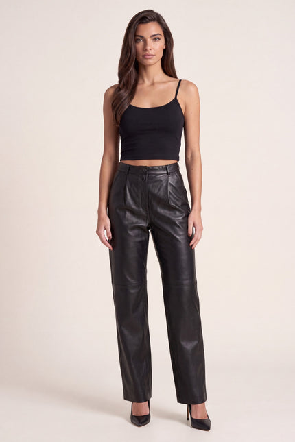 Nappa Lambskin Pleated Pants - Black - macro view