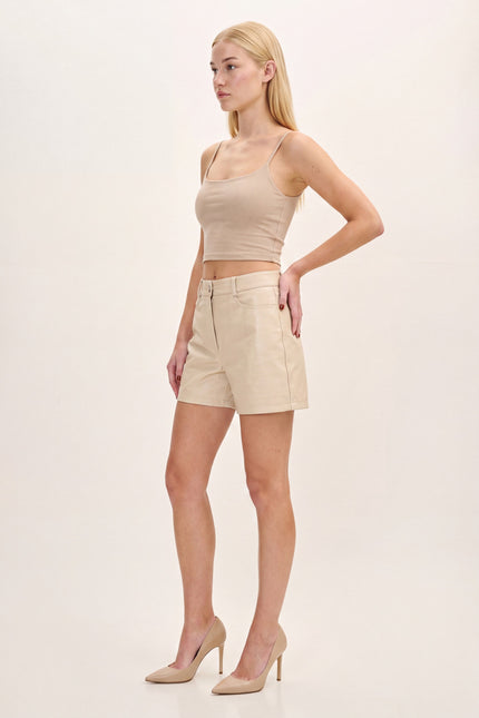 Lambskin Biker Mini Shorts - Beige - side view