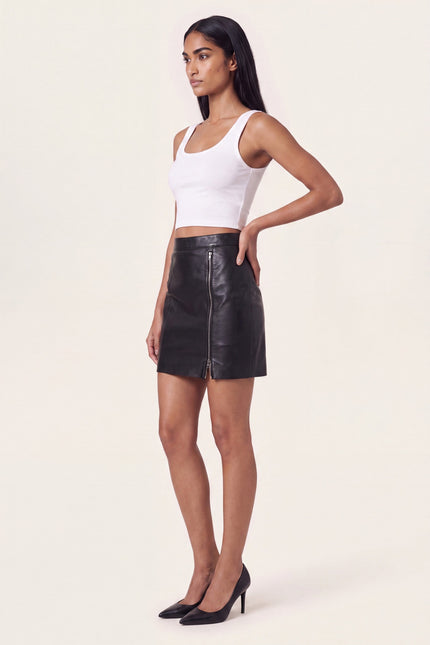 Lambskin Leather Mini Skirt - Black - side view