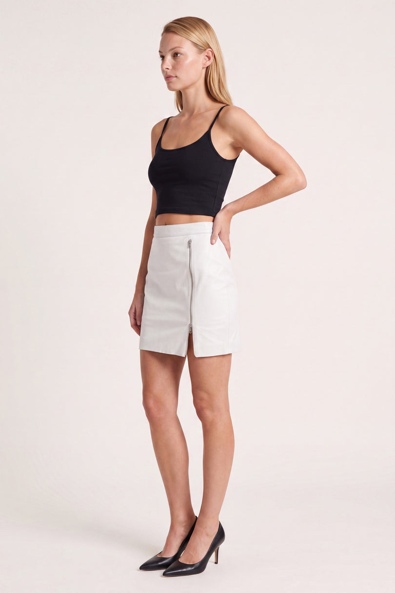 Lambskin Leather Mini Skirt - White - side view