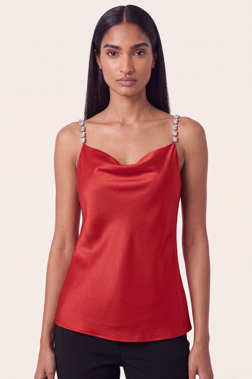 Jewel Straps Camisole - Red - macro view