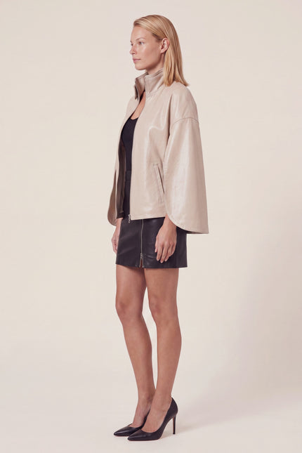 Lambskin Leather Cape Jacket - Champagne - side view