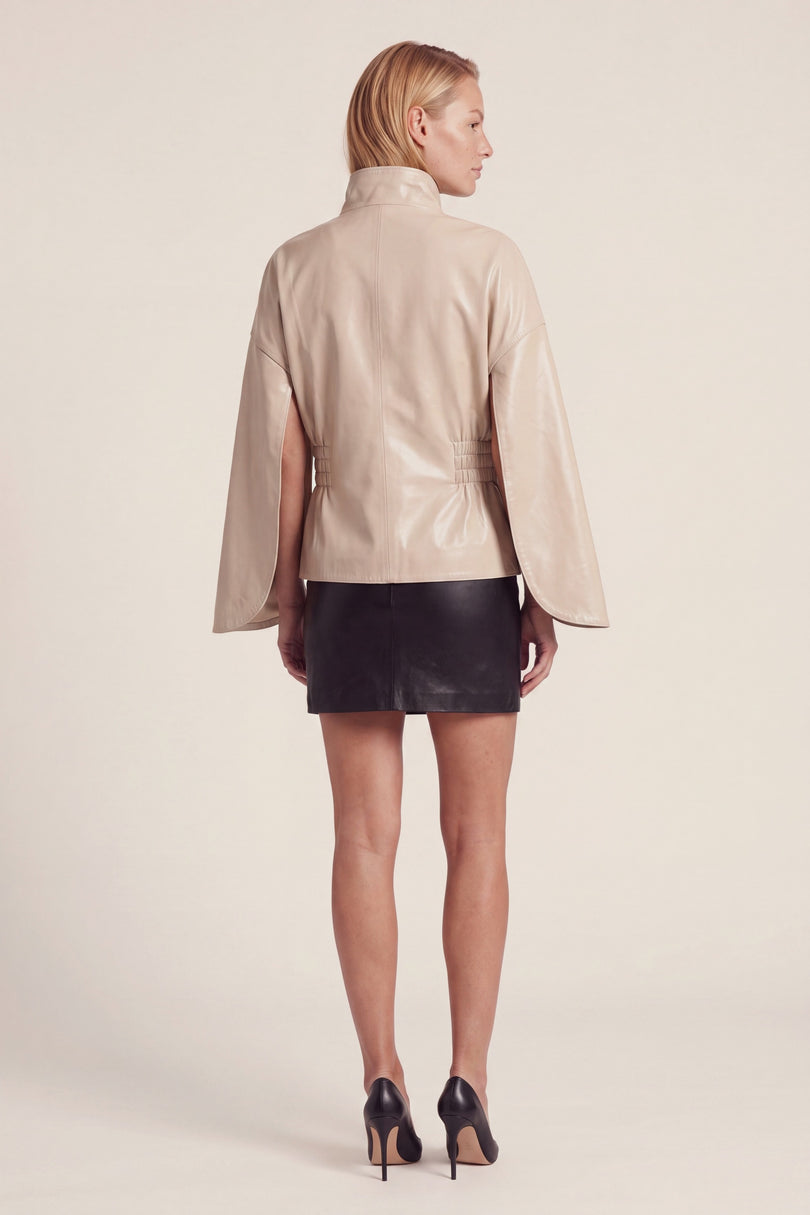 Lambskin Leather Cape Jacket - Champagne - back view
