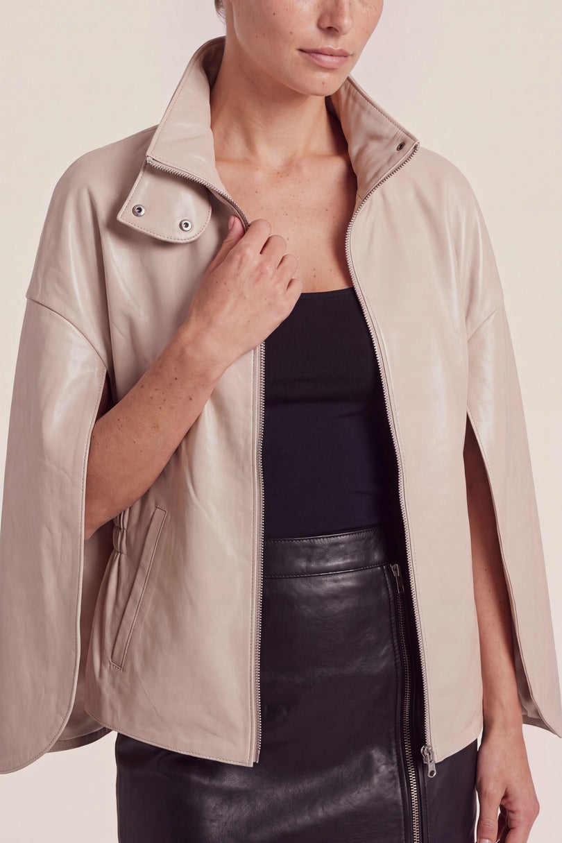 Lambskin Leather Cape Jacket - Champagne - detail view