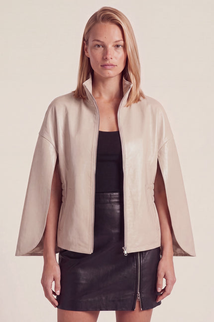Lambskin Leather Cape Jacket - Champagne - macro view