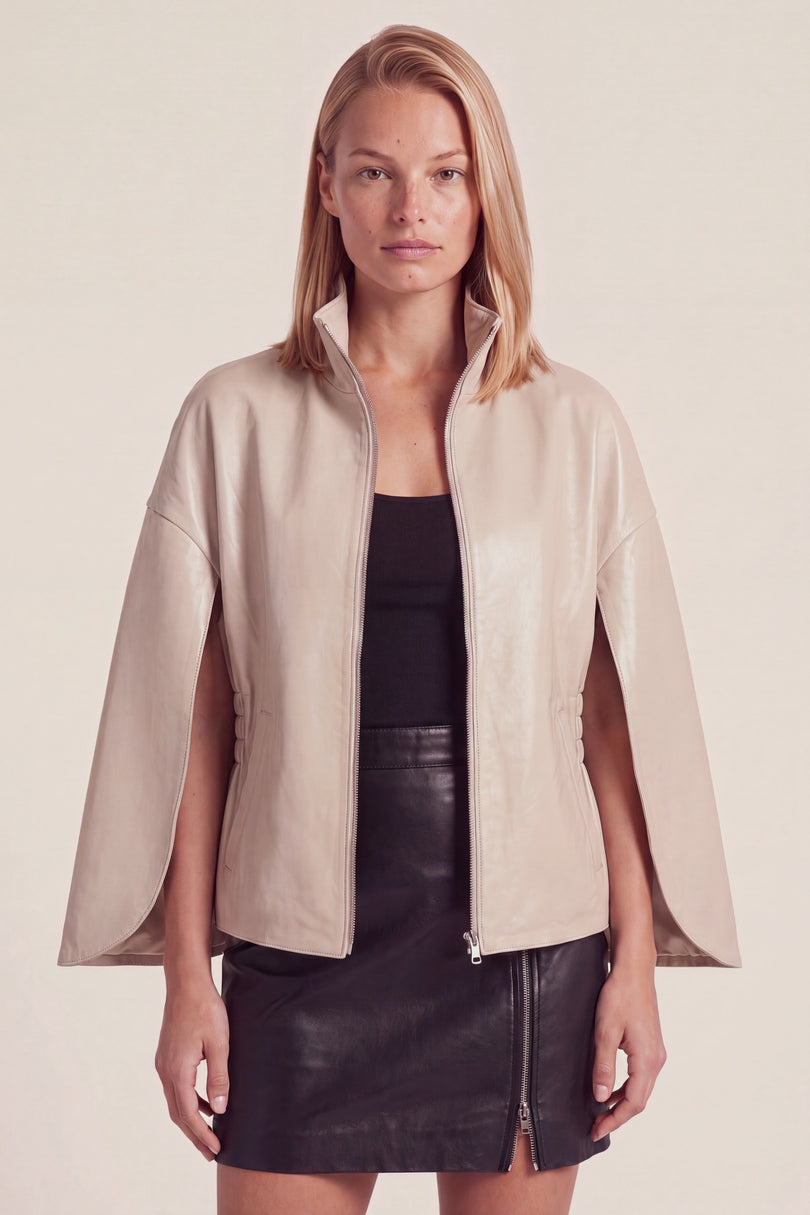 Lambskin Leather Cape Jacket - Champagne - macro view
