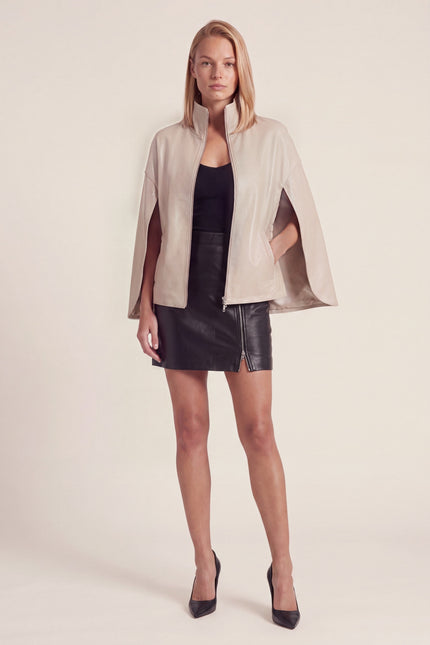 Lambskin Leather Cape Jacket - Champagne - front view