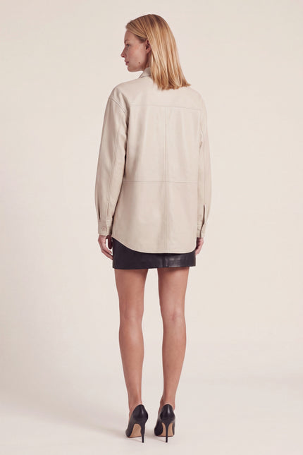 Lambskin Leather Overshirt - Cream - back view