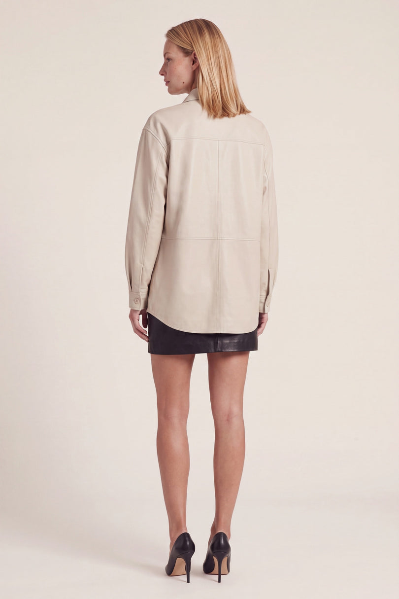 Lambskin Leather Overshirt - Cream - back view