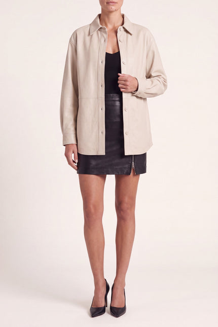 Lambskin Leather Overshirt - Cream - detail view