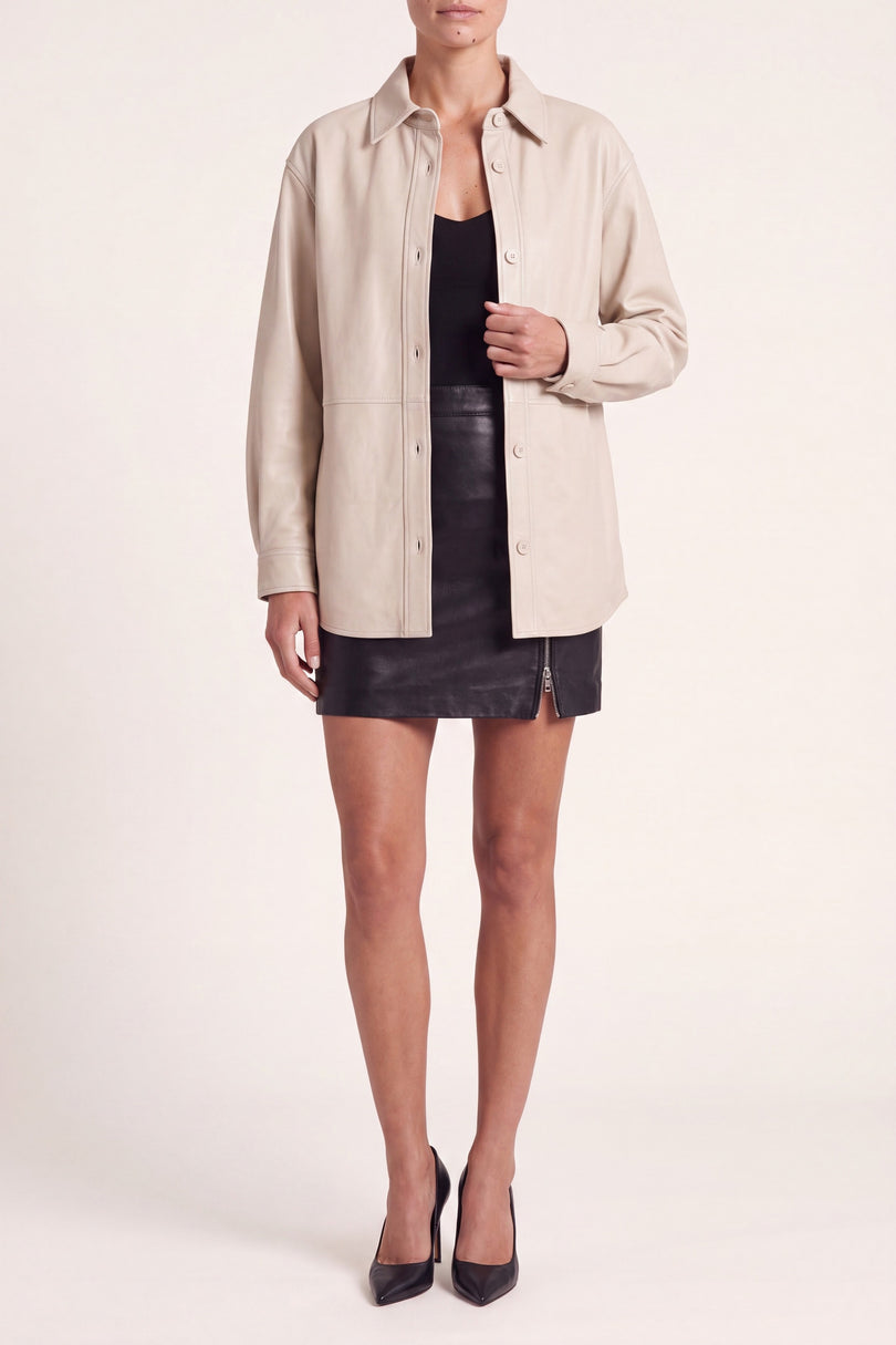 Lambskin Leather Overshirt - Cream - detail view