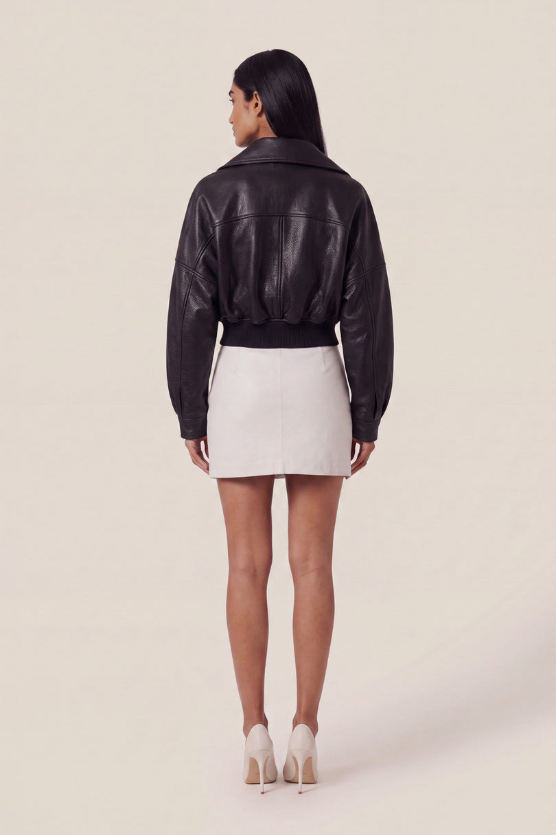Grained Lambskin Wing-Collar Bomber - Black - back view