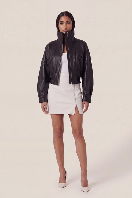 Grained Lambskin Wing-Collar Bomber - Black - freestyle view