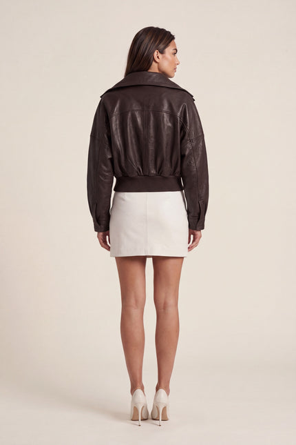 Grained Lambskin Wing-Collar Bomber - Brown - back view