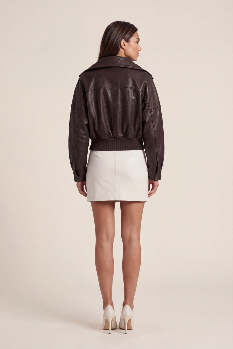 Grained Lambskin Wing-Collar Bomber - Brown - back view