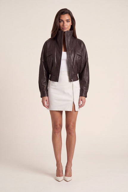 Grained Lambskin Wing-Collar Bomber - Brown - freestyle view