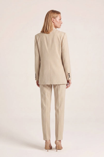 Pinstripe Peak Lapel Suit - Beige - back view