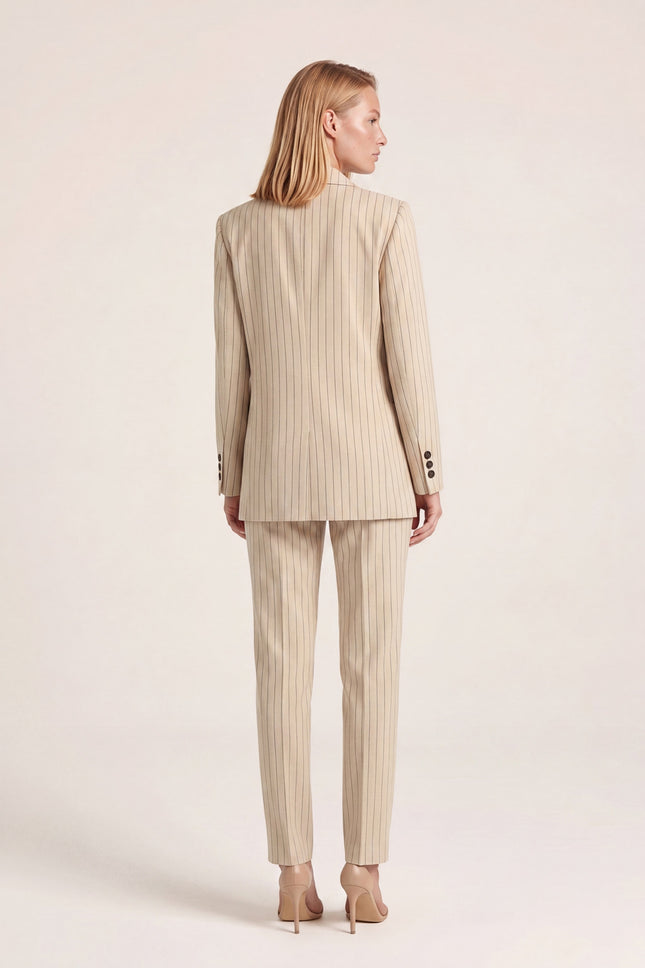 Pinstripe Peak Lapel Suit - Beige - back view