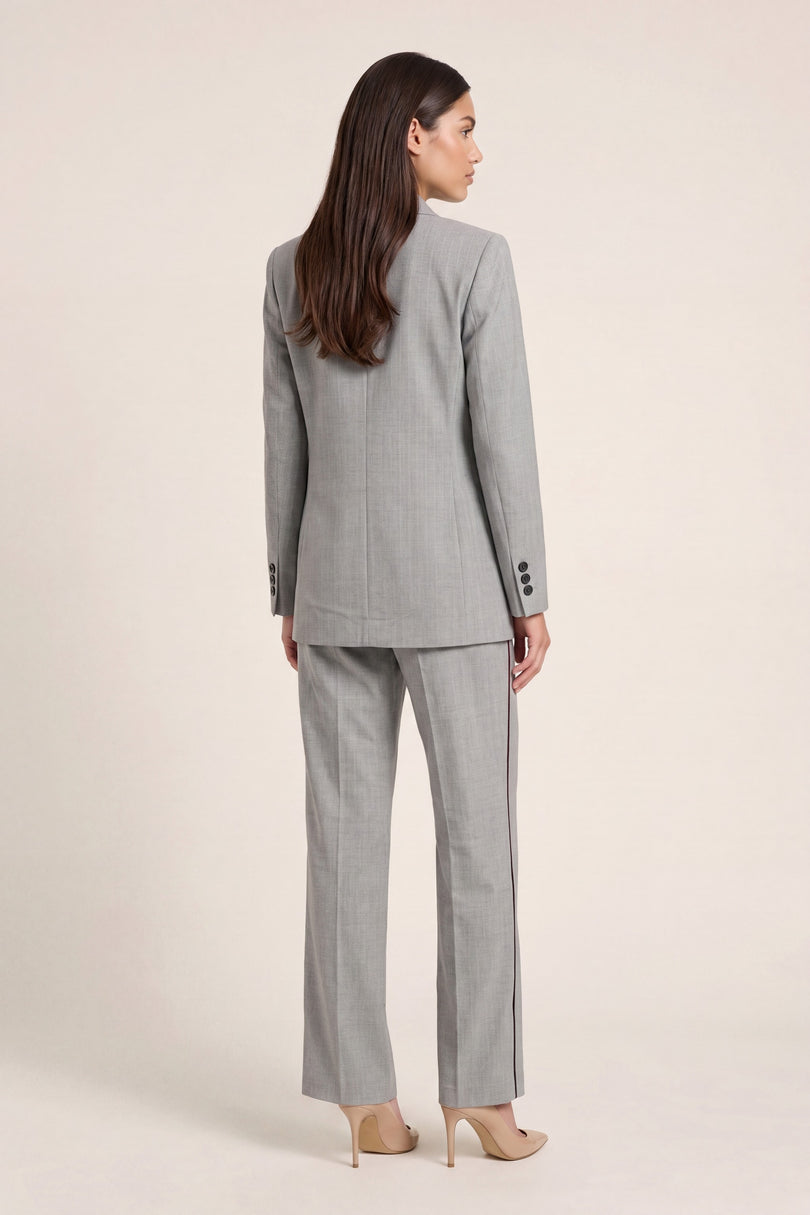 Pinstripe Double-Breasted Wool Suit - Grey - back view