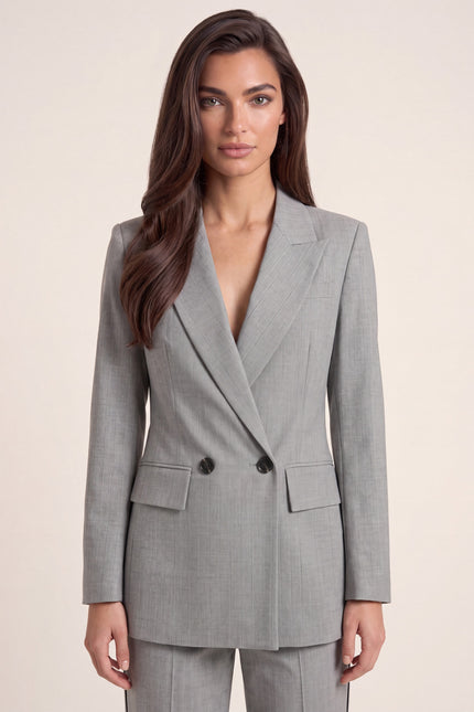 Pinstripe Double-Breasted Wool Suit - Grey - detail view