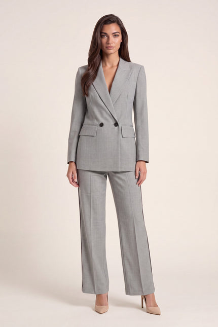Pinstripe Double-Breasted Wool Suit - Grey - front view