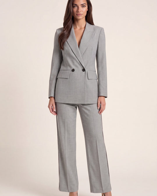Pinstripe Double-Breasted Wool Suit - Grey - front view