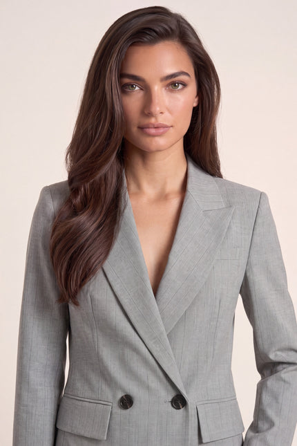 Pinstripe Double-Breasted Wool Suit - Grey - macro view