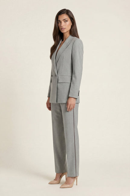 Pinstripe Double-Breasted Wool Suit - Grey - side view