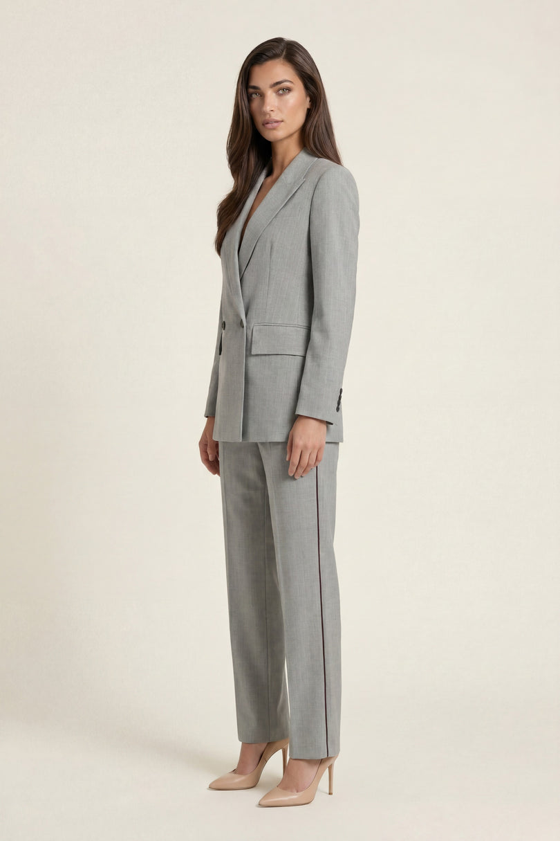 Pinstripe Double-Breasted Wool Suit - Grey - side view