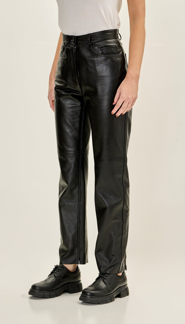 Women's Premium Leather 5 - Pocket Pants - Black - Ron Tomson