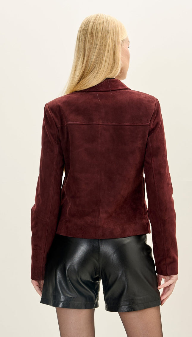 Women's Premium Leather Short Suede Jacket - Burgundy - Ron Tomson