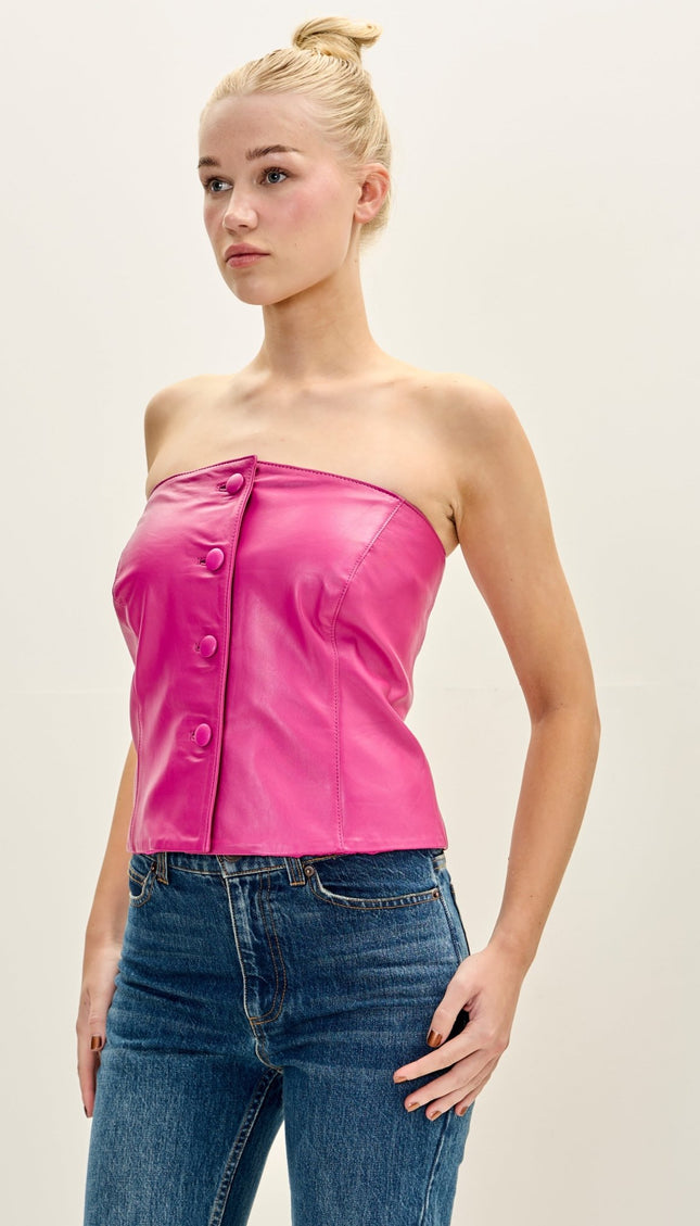 Women's Premium Leather Sleeveless Top - Pink - Ron Tomson