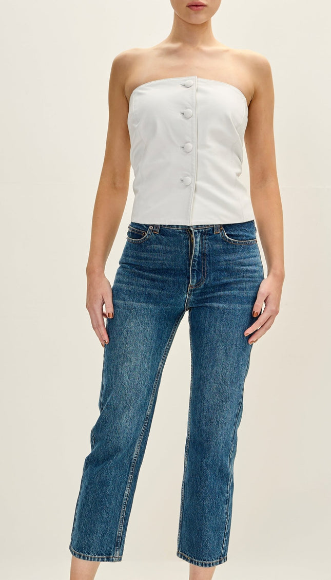 Women's Premium Leather Sleeveless Top - White - Ron Tomson