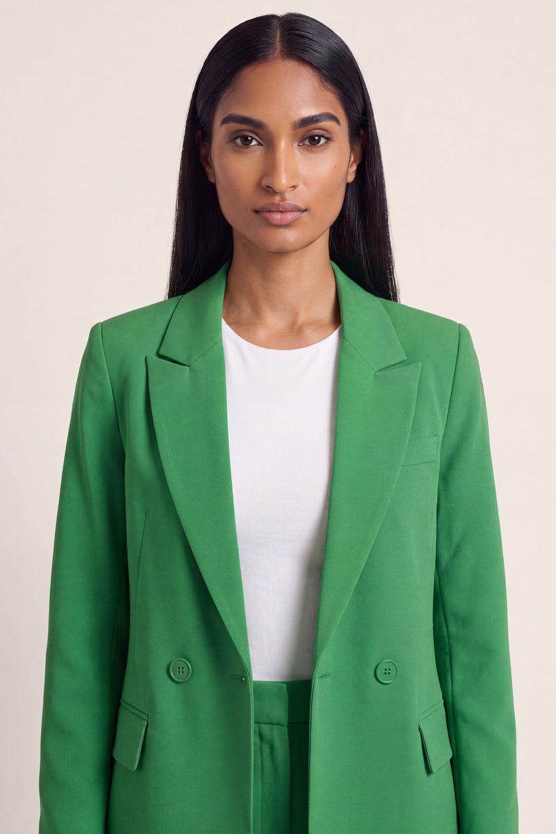 Longline Double-Breasted Blazer - Green - macro view