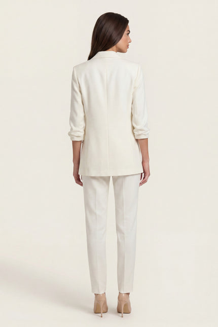 Longline Double-Breasted Blazer - Off-White - back view