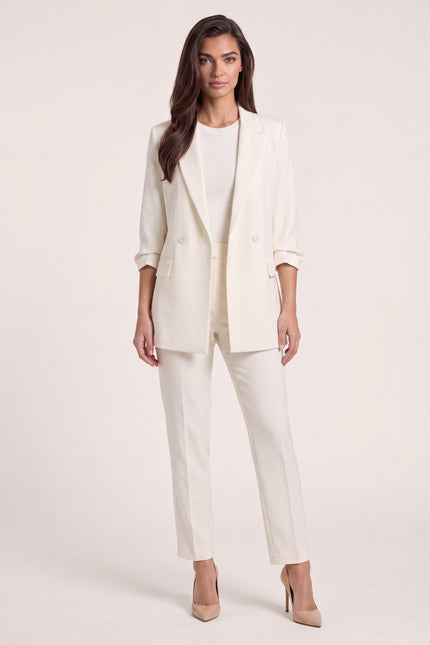 Longline Double-Breasted Blazer - Off-White - front view