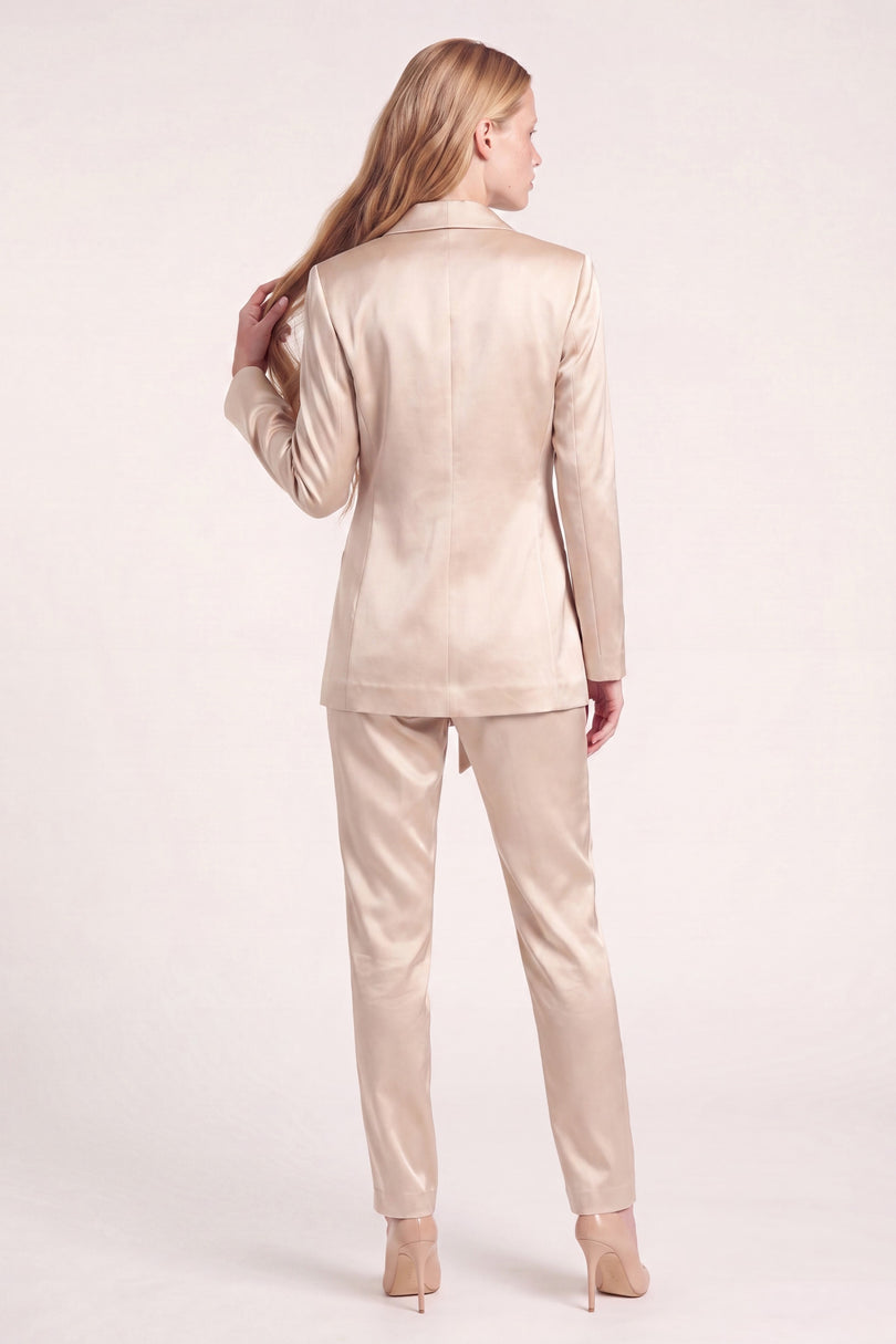 Sateen Shawl Detail Blazer - Champagne - back view