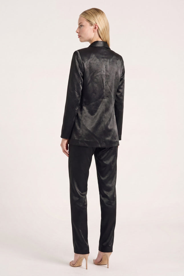 Sateen Shawl Detail Blazer - Black - back view