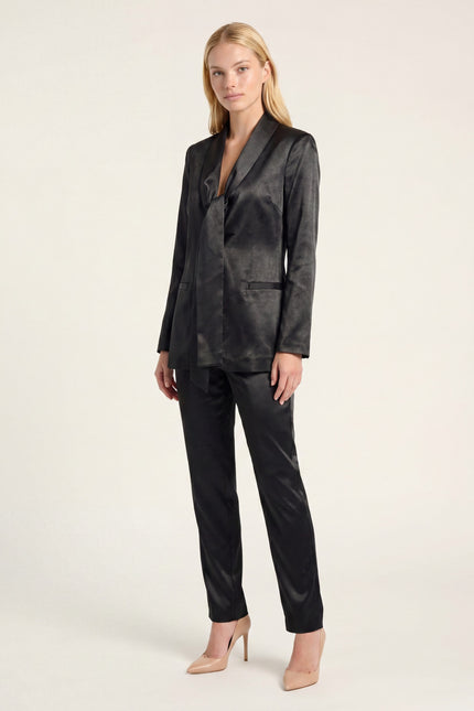 Sateen Shawl Detail Blazer - Black - front view