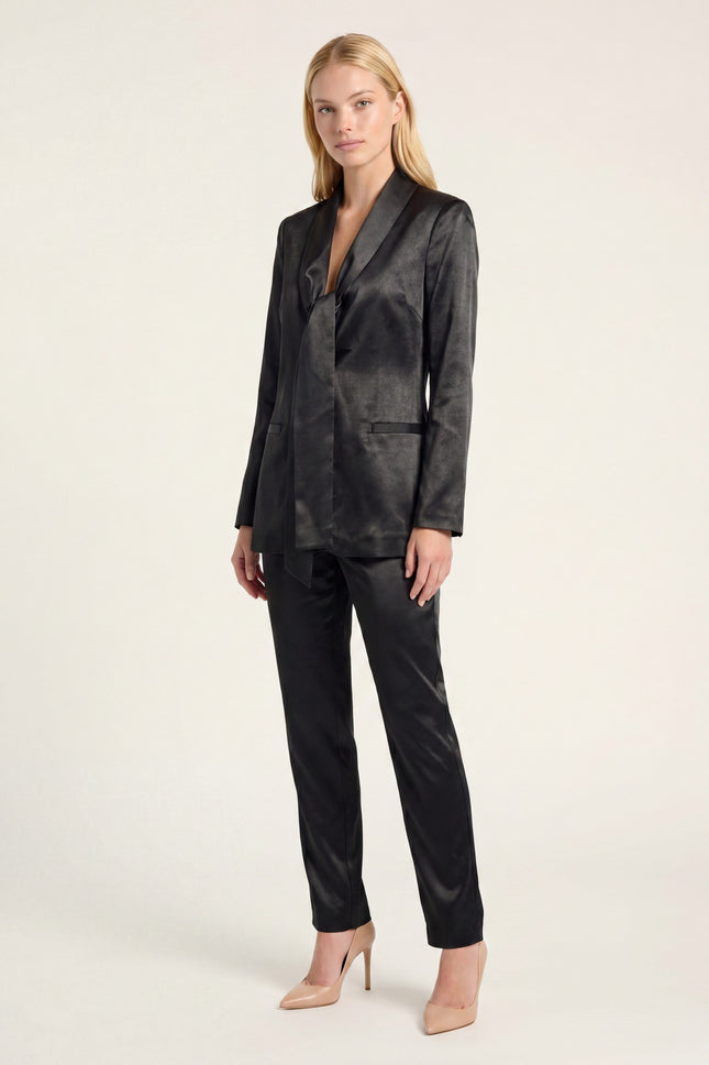 Sateen Shawl Detail Blazer - Black - front view