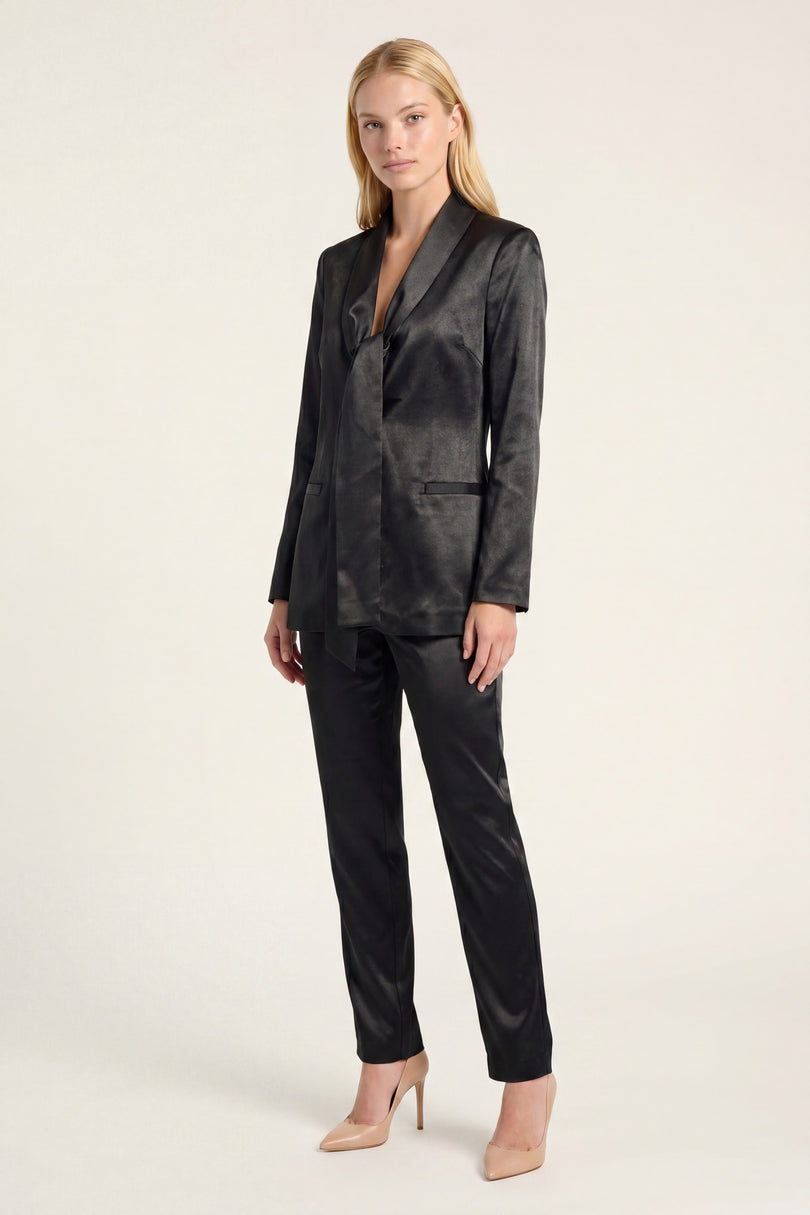 Sateen Shawl Detail Blazer - Black - front view