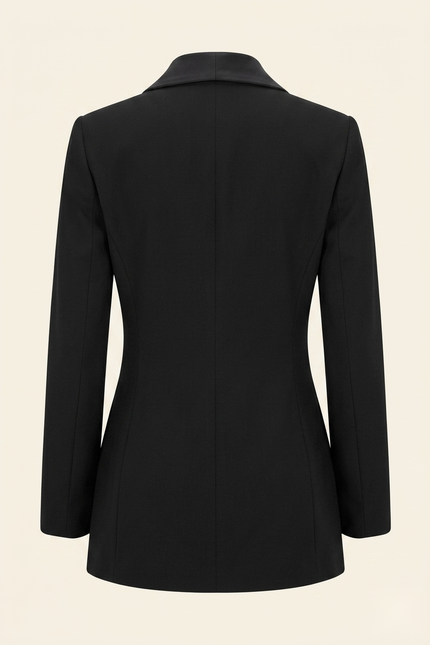 Women's black shawl lapel blazer — back view