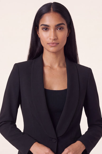 Women's Shawl Lapel Blazer  - Black - detail view