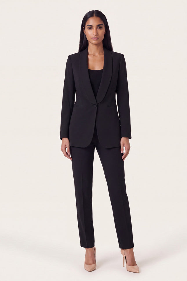 Women's Shawl Lapel Blazer  - Black - front view