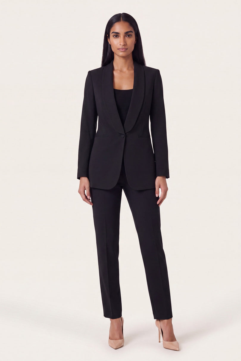 Women's Shawl Lapel Blazer  - Black - front view