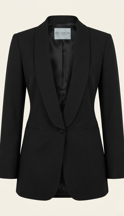 Women's black shawl lapel blazer — front view