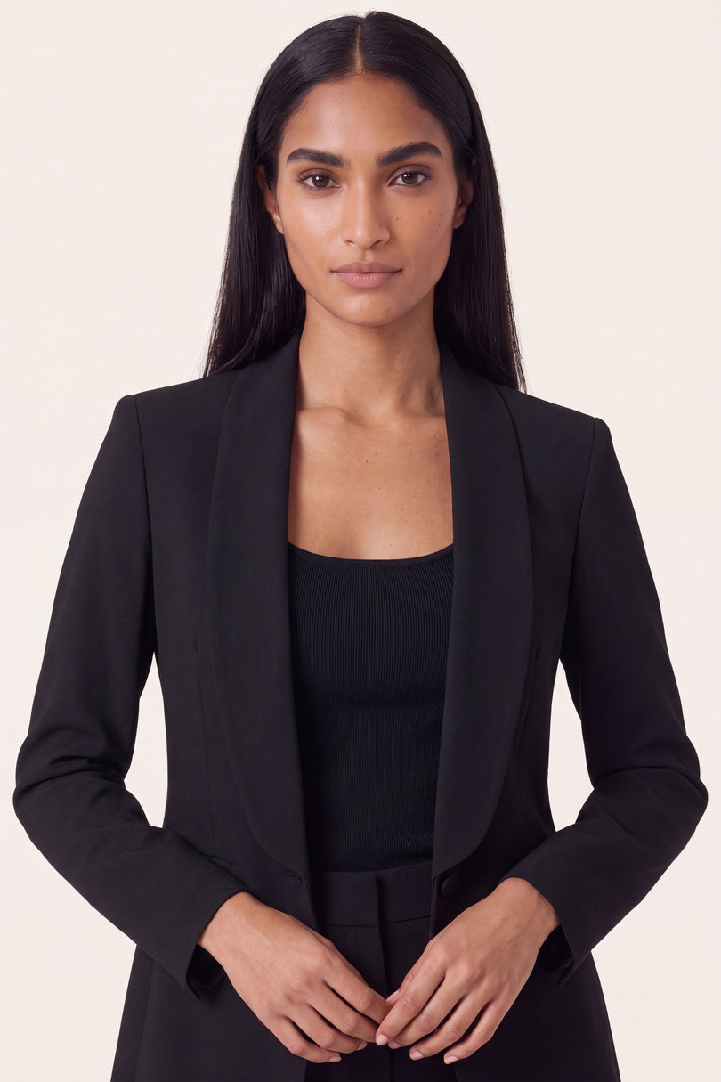 Women's Shawl Lapel Blazer  - Black - macro view