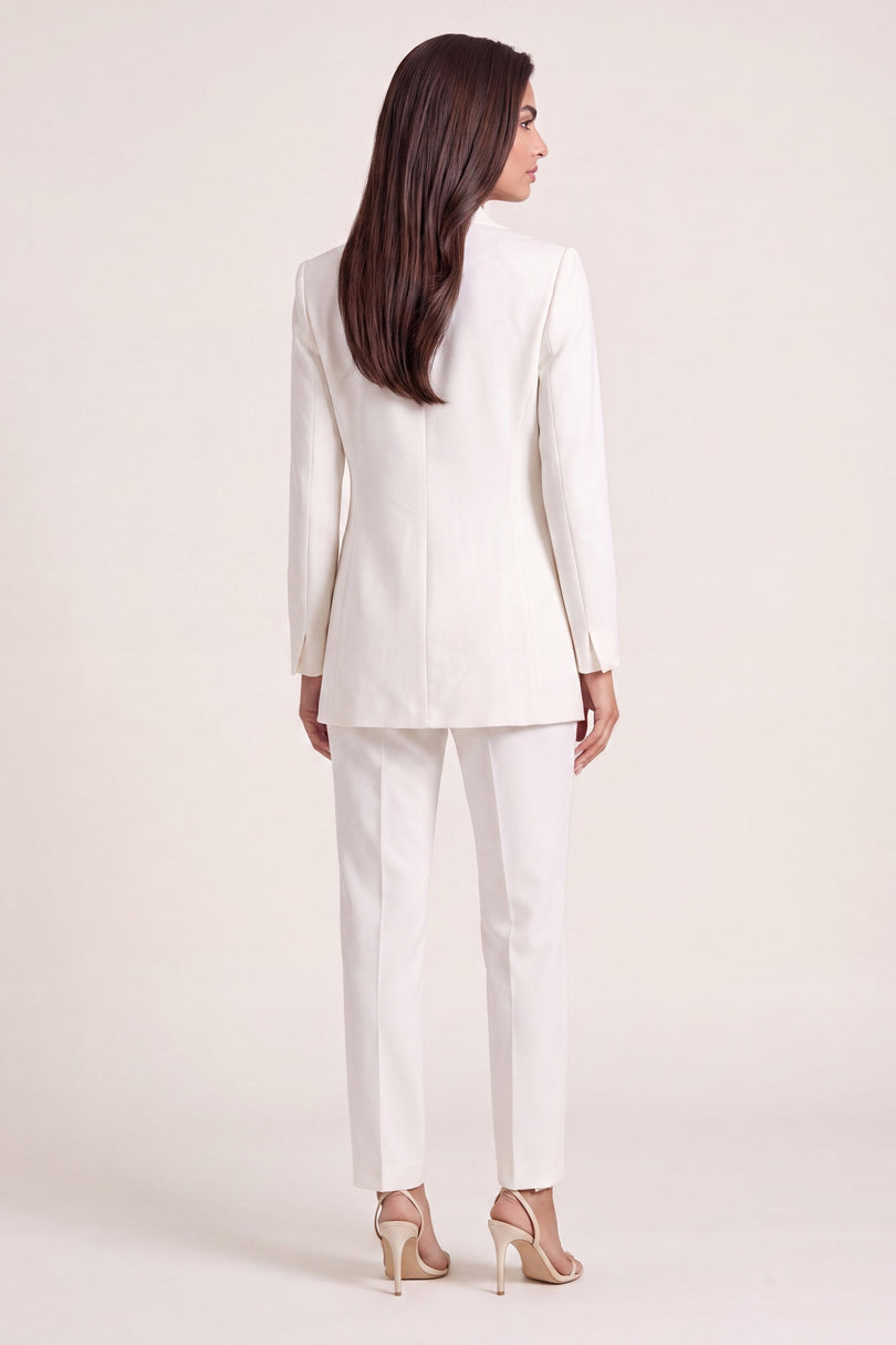 Women's Shawl Lapel Blazer - White - back view