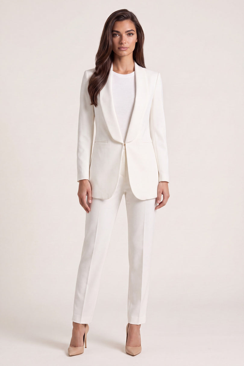 Women's Shawl Lapel Blazer - White - front view